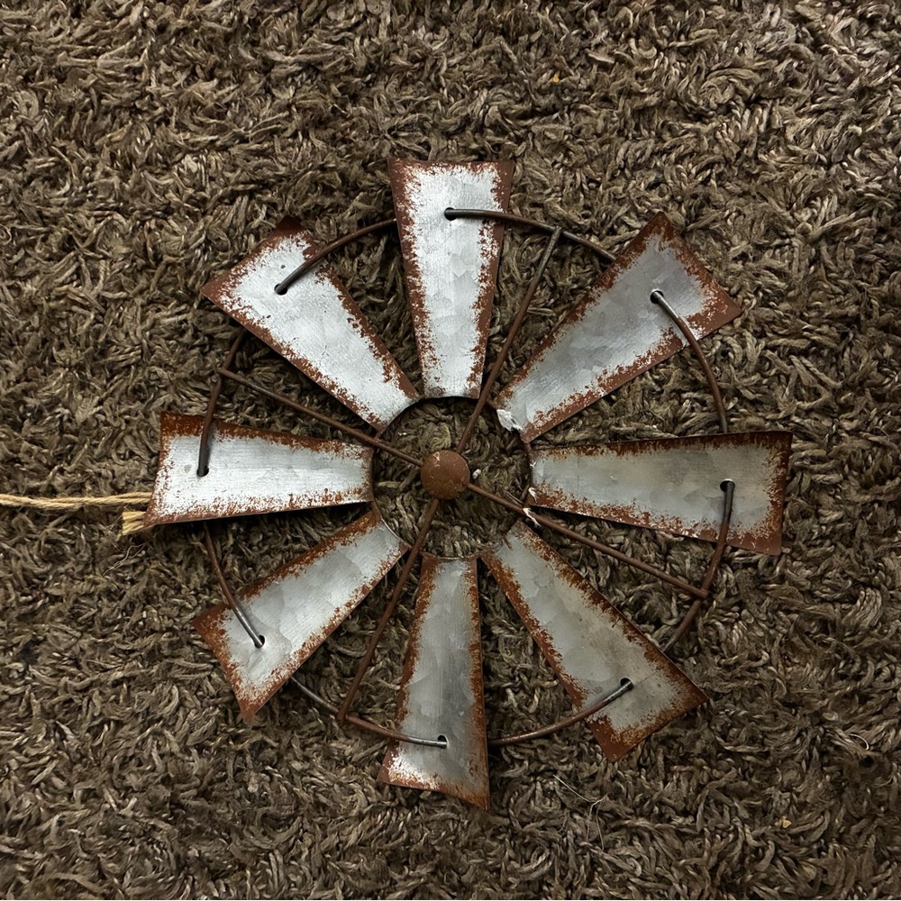 Rustic Metal Windmill Wall Decor - White and Brown